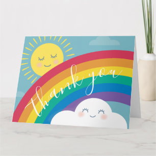 Rainbow Cloud and Sol Birthday Tack you Card Kort