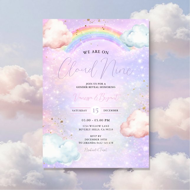 Rainbow Cloud Blush Gender Reveal Glitter Inbjudningar (Skapare uppladdad)