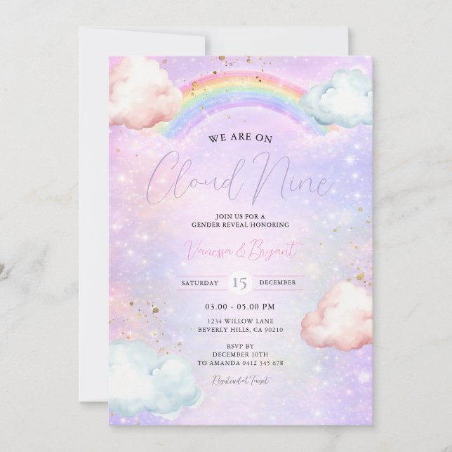 Rainbow Cloud Blush Gender Reveal Glitter Inbjudningar (Framsida)