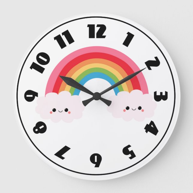 Rainbow Cloud Clock Stor Klocka (Framsida)
