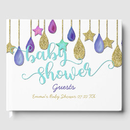 Rainbow Cloud Guld Glitter Baby Shower Gästböcker