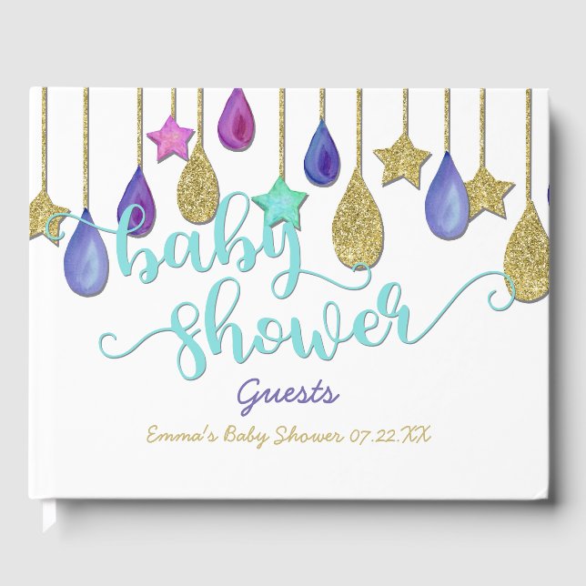 Rainbow Cloud Guld Glitter Baby Shower Gästböcker (Framsida)