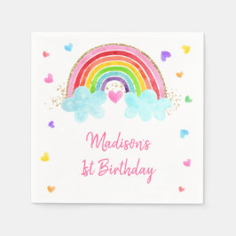 Rainbow Cloud Hearts Rosa Guld Birthday Pappersservett