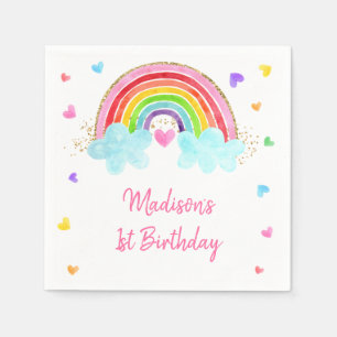 Rainbow Cloud Hearts Rosa Guld Birthday Pappersservett