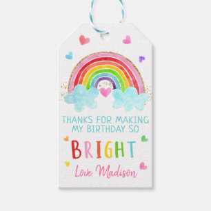Rainbow Cloud Hearts Rosa Guld Birthday Presentetikett