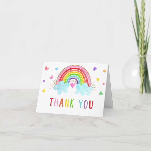 Rainbow Cloud Hearts Rosa Guld Birthday Tack Kort (Framsida)