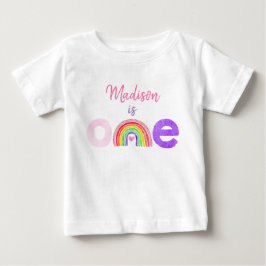 Rainbow Cloud Hearts Rosa Guld First Birthday T Shirt