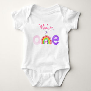 Rainbow Cloud Hearts Rosa Guld First Birthday T Shirt