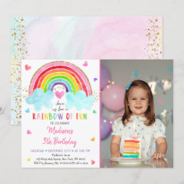 Rainbow Cloud Hearts Watercolor Birthday Inbjudningar