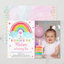 Rainbow Cloud Hearts Watercolor Birthday Inbjudningar