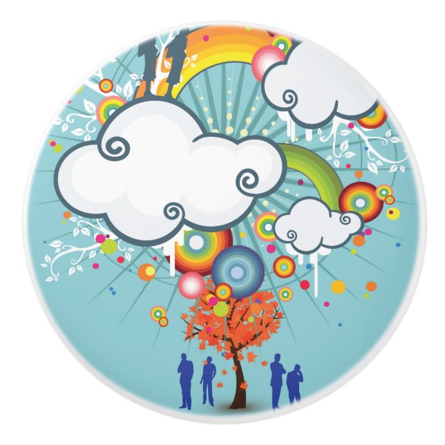 Rainbow Cloud People Ceramic Knob Knopp (Framsidan)