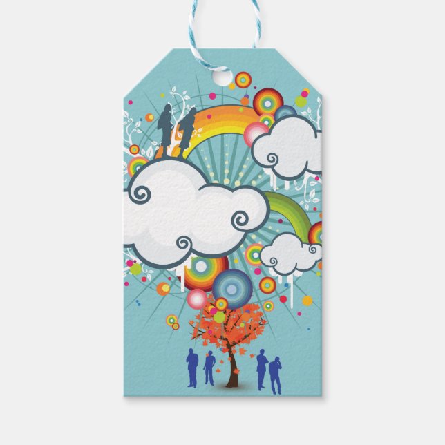 Rainbow Cloud People Gift Märkre Presentetikett (Framsidan)