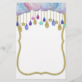 Rainbow Cloud Stars Dangling Guld Glitter Baby Brevpapper