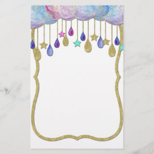 Rainbow Cloud Stars Dangling Guld Glitter Baby Brevpapper