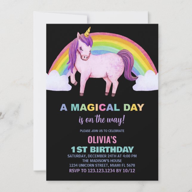 Rainbow Cloud Unicorn Birthday-inbjudningar Inbjudningar (Framsida)