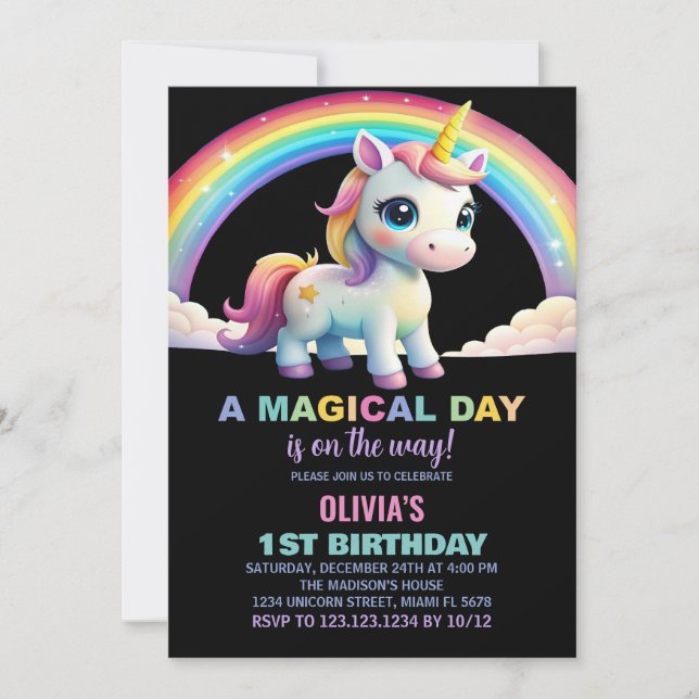 Rainbow Cloud Unicorn Birthday-inbjudningar Inbjudningar (Framsida)
