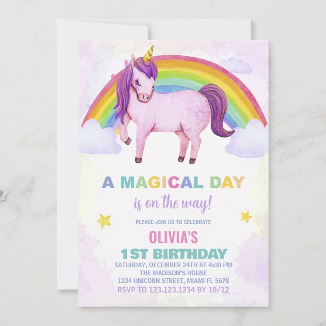 Rainbow Cloud Unicorn Birthday-inbjudningar Inbjudningar (Framsida)