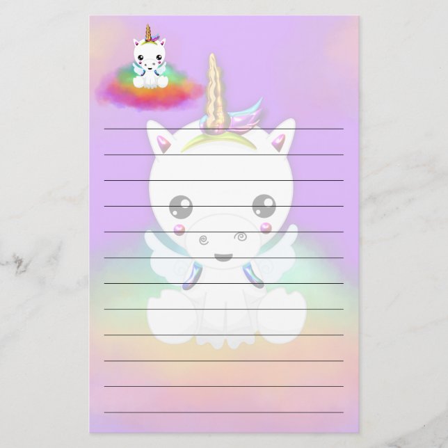 Rainbow Cloud Unicorn på Lila Brevpapper (Framsida)