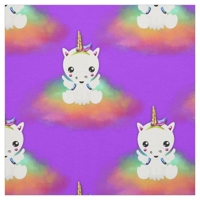 Rainbow Cloud Unicorns on Lila Tyg (Provkarta)