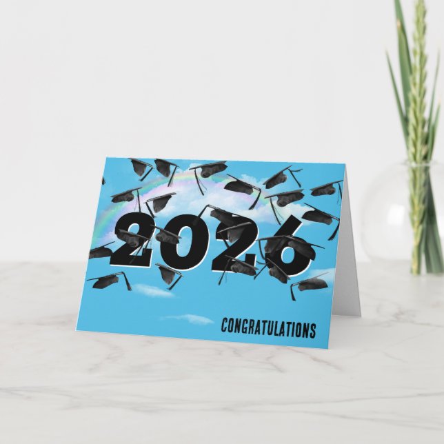 Rainbow Clouds 2026 Black Graduation Hats Kort (Framsida)