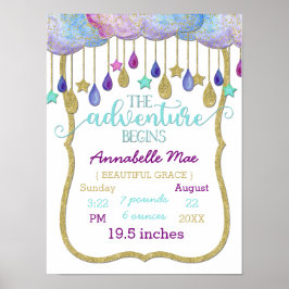 Rainbow Clouds Äventyr Flicka Birth Stats Poster