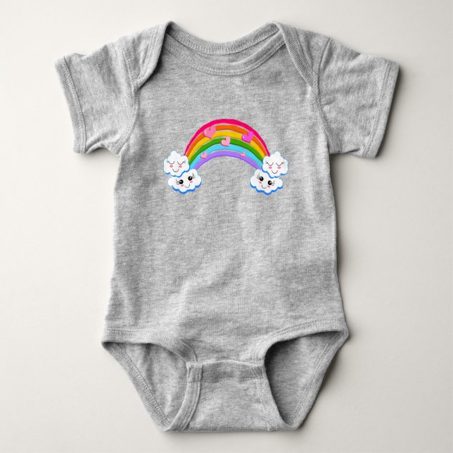 Rainbow Clouds Baby Bodykostym T Shirt (Framsida)