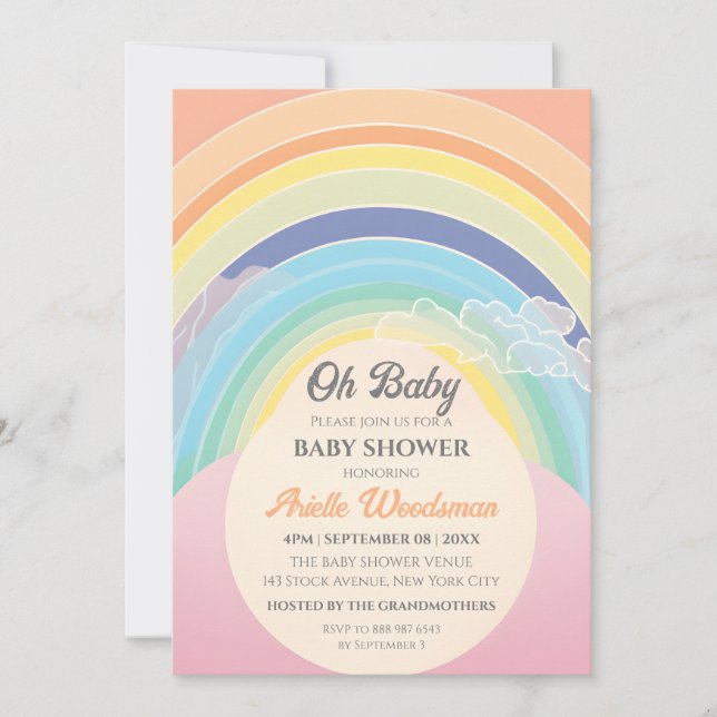 Rainbow Clouds Baby Shower Anpassa Egg Ram Inbjudningar (Framsida)