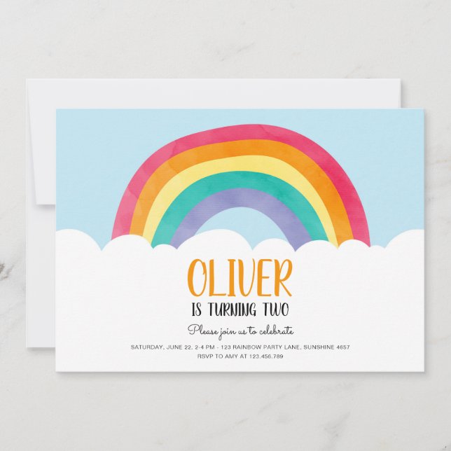 Rainbow Clouds Blue Boy Roligt Birthday-inbjudan Inbjudningar (Framsida)