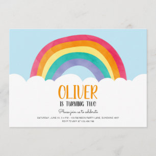 Rainbow Clouds Blue Boy Roligt Birthday-inbjudan Inbjudningar