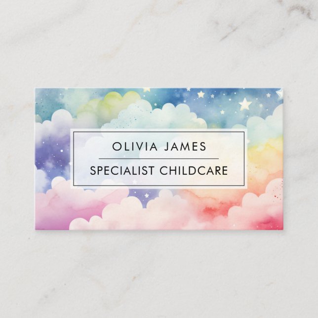 Rainbow Clouds Childcare Babywatch Daycare Nanny Visitkort (Framsida)