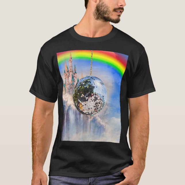 Rainbow Clouds Disco Boll T Shirt (Framsida)