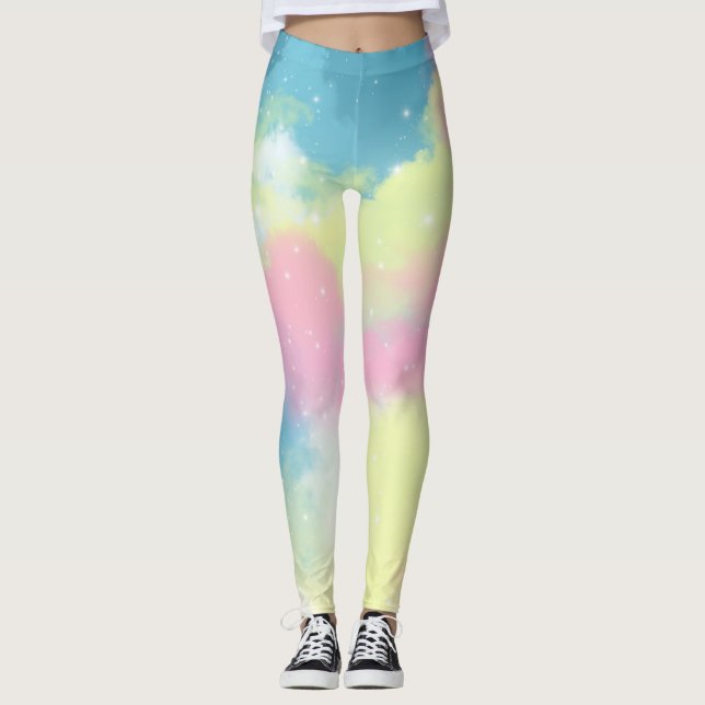 Rainbow clouds gnistra-stjärnor i glitter leggings (Framsida)