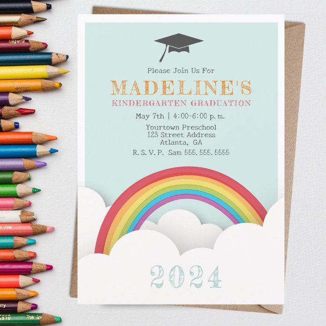 Rainbow Clouds Kids Kindergarten Studenten Inbjudningar (Skapare uppladdad)
