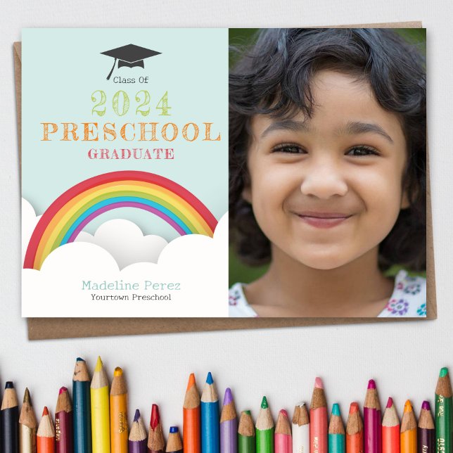 Rainbow Clouds Kids Preschool Studenten Photo Inbjudningar (Skapare uppladdad)