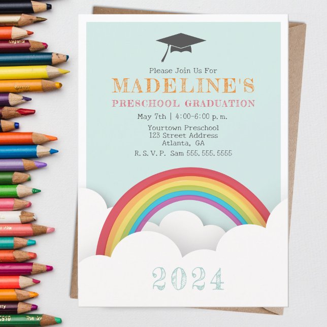 Rainbow Clouds Preschool Kids Studenten Inbjudningar (Skapare uppladdad)