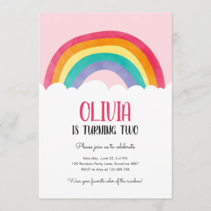 Rainbow Clouds Roligt Rosa Girl Girl Birthday Call Inbjudningar