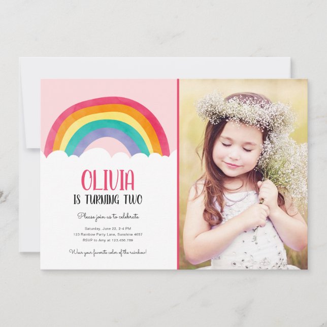 Rainbow Clouds Rosa Girl Girl Roligt Birthday Inve Inbjudningar (Framsida)