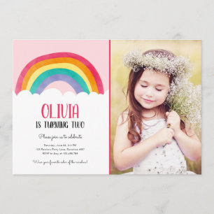 Rainbow Clouds Rosa Girl Girl Roligt Birthday Inve Inbjudningar