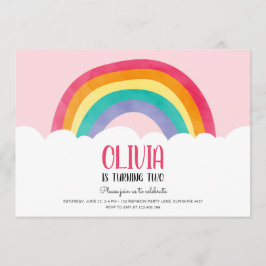 Rainbow Clouds Rosa Girl Roligt Birthday Inbjudan