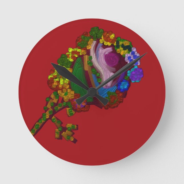 Rainbow Colored Floral  Rund Klocka (Framsida)