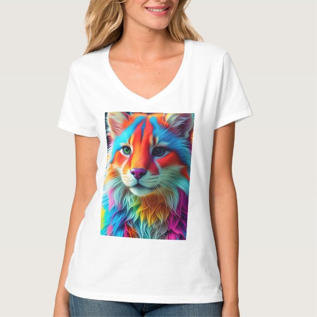 Rainbow Colored Furry Cat-68587 T Shirt (Framsida)