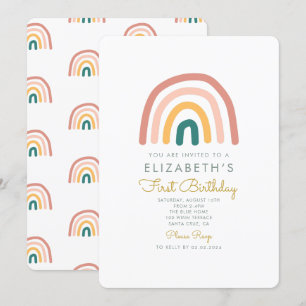 Rainbow Colorful Baby 1:a födelsedagen Inbjudningar