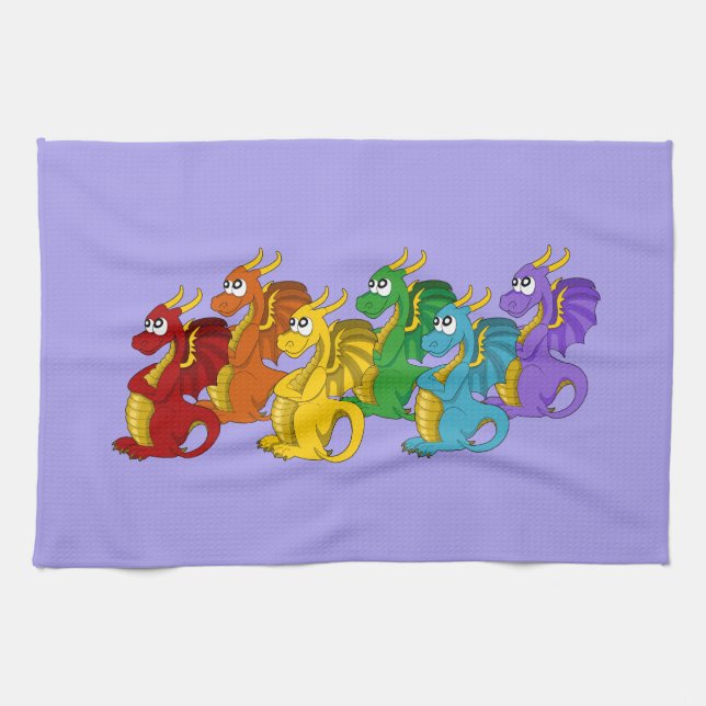 Rainbow colorful dragons cartoon  kökshandduk (Horisontell)