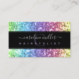 Rainbow Colorful Glitter Monogram Beauty Salon Visitkort