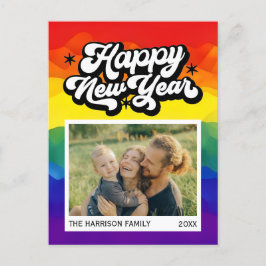 Rainbow Colorful Gott nytt år Script Photo Vykort