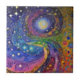 Rainbow Colorful Night Himmel Star Swirls Mosaic Kakelplatta