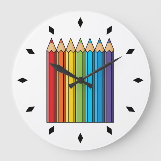 Rainbow Coloring Pencils Stor Klocka (Framsida)