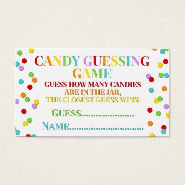 Rainbow Confetti Baby Shower Candy Guessing Game Visitkort (Framsidan)