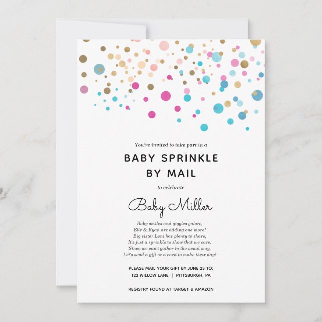 Rainbow Confetti Baby Sprinkle by Mail Call Inbjudningar (Framsida)