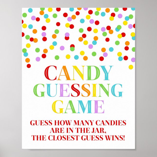 Rainbow Confetti Candy Guessing Game-skylt Poster (Framsidan)
